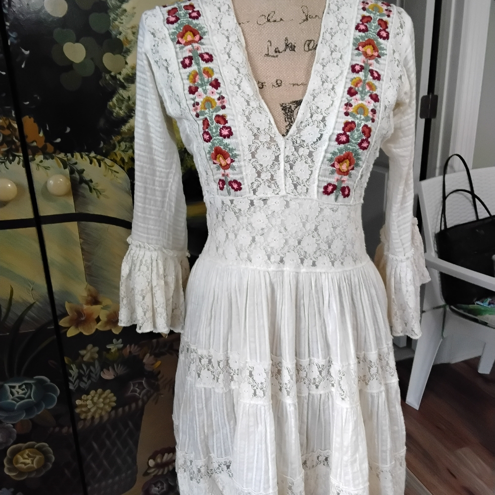 FP Movement by Free People White Dress with Floral Embroidery